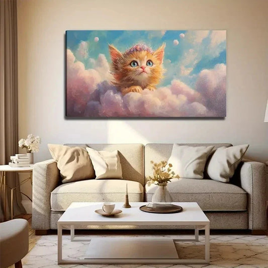 Cute Ginger Kitten On Pastel Wall Art Canvas Office Home Room Framed 120x60cm