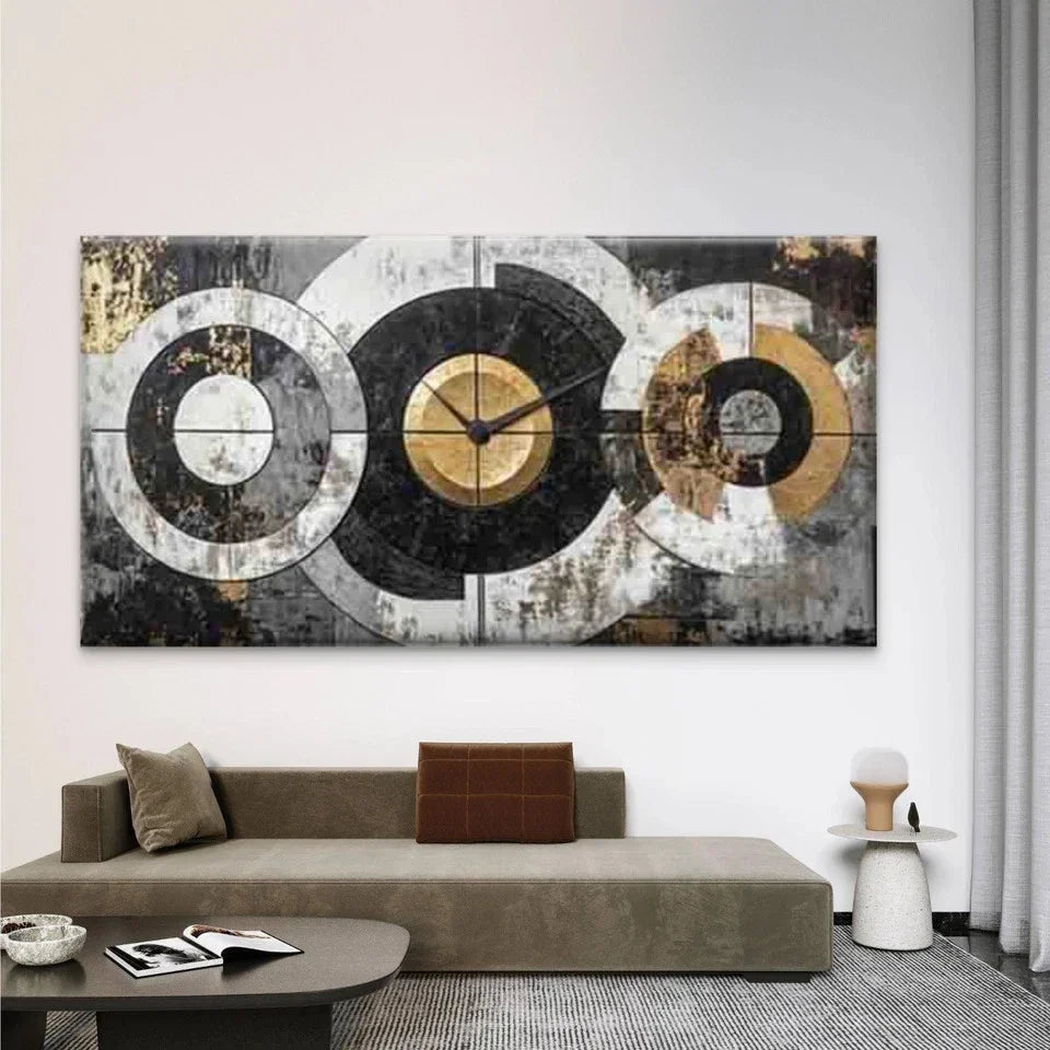 Abstract Wall Clock Geometric Wall Art Canvas Office Home Room Framed 80x45cm