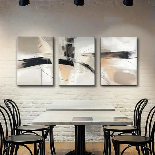 3pcs Black & Beige Brushstroke Design Perfect Wall Art Set Canvas Framed 40x60cm - High Quality Print 100% Australian Made Wall Canvas Ready to Hang