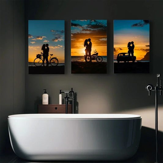 3pcs Romantic Couple Travel Theme Bohemian Style Metal Print Ready to Hang Art