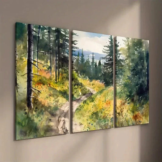 3pcs Vibrant Mountain Path & Sunlit Trees Wall Art Set Canvas Framed 40x60cm - High Quality Print 100% Australian Made Wall Canvas Ready to Hang
