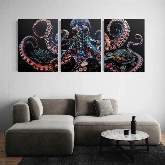 3pcs Multicolour Octopus Sea Animal Metal Print Ready to Hang Art