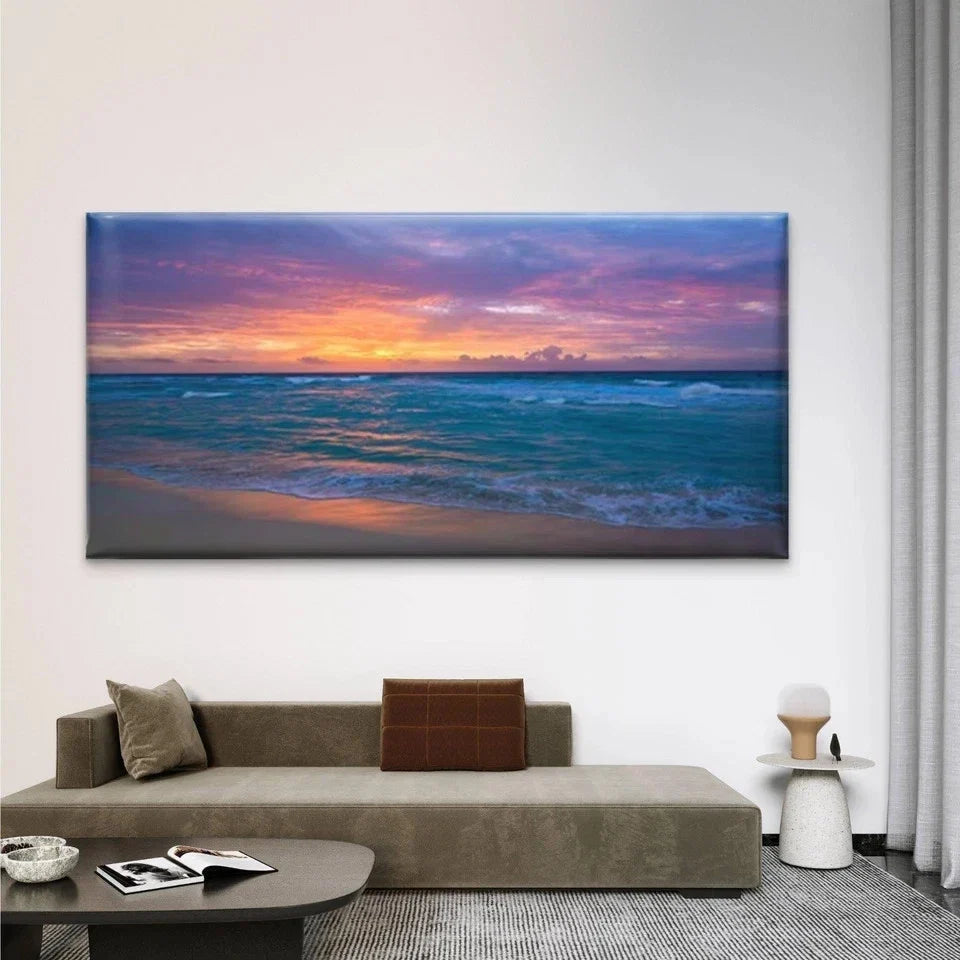 Seaside Beach Sunset Scene Wall Art Canvas Office Home Room Framed 80x45cm