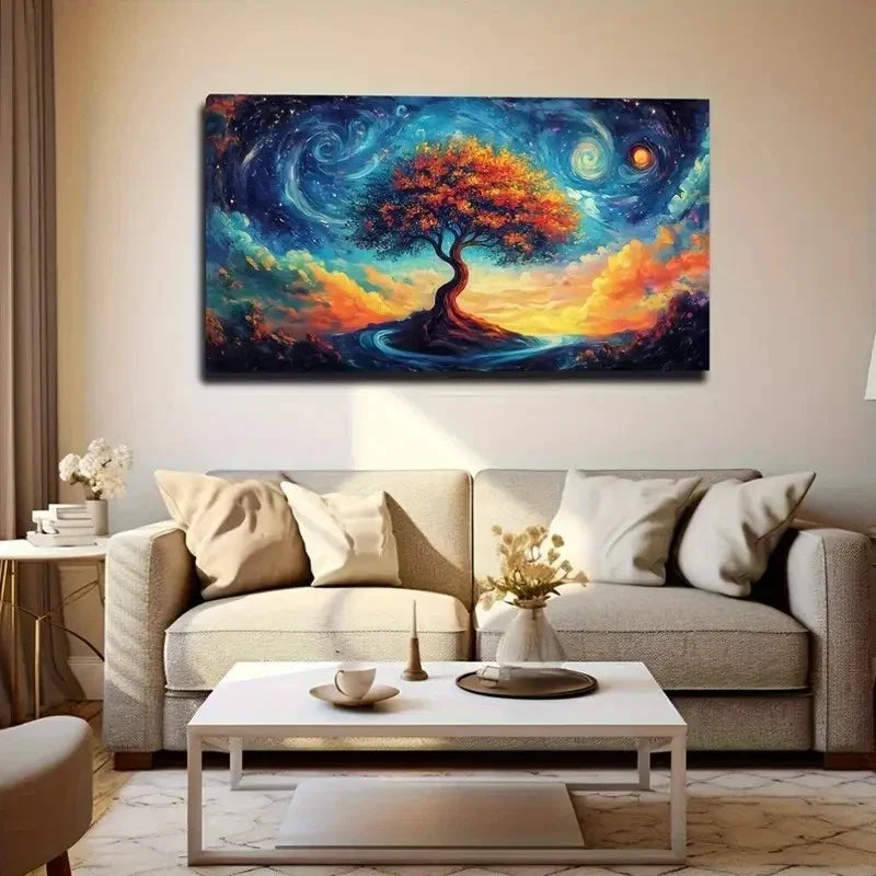 Dreamy Galaxy Tree With Orange Wall Art Canvas Office Home Room Framed 120x60cm