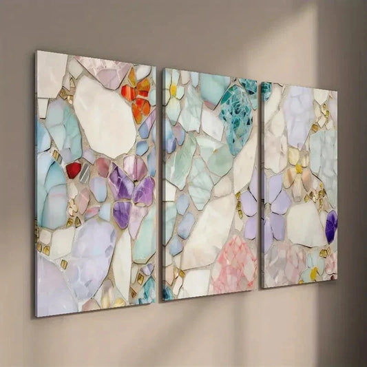 3pcs Colorful Texture Mural Mosaic Floral Wall Art Set Canvas Framed 40x60cm - High Quality Print 100% Australian Made Wall Canvas Ready to Hang