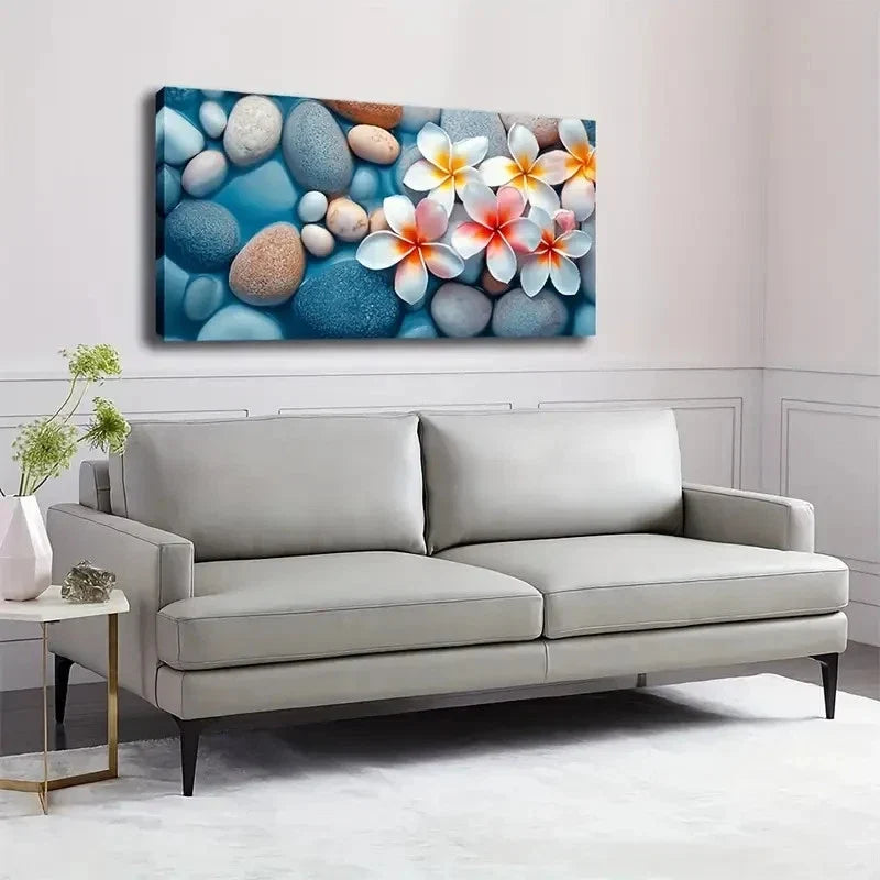 Egg Flowers And Pebbles Wall Art Canvas Office Home Room Framed 120x60cm