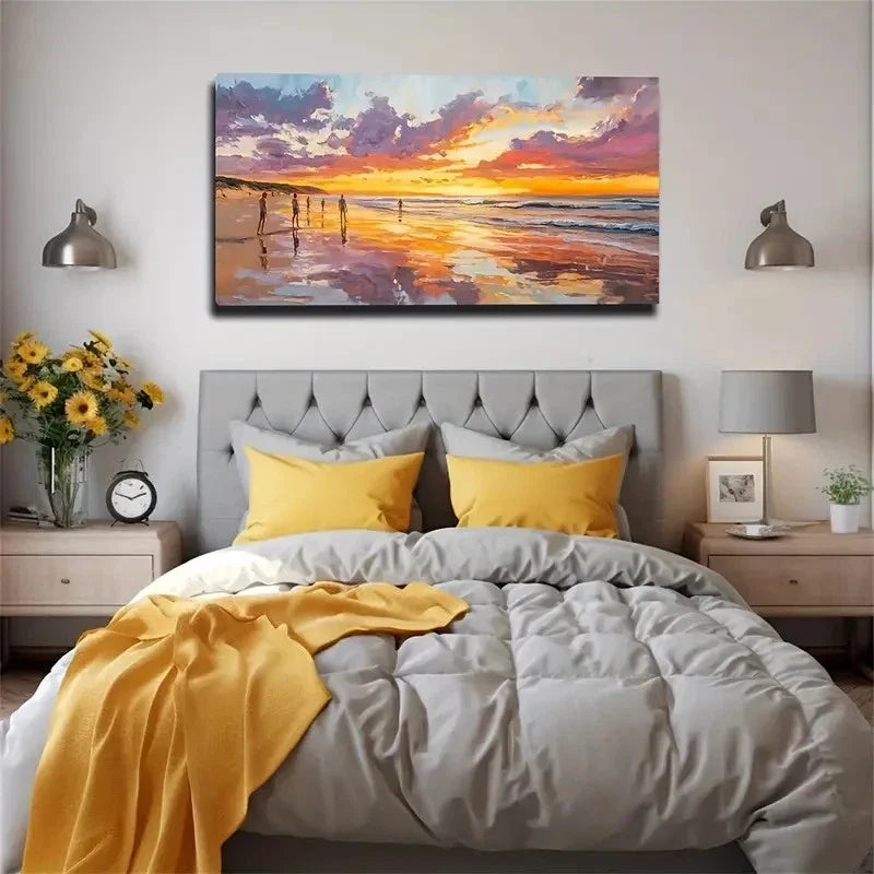 Sunset Beach Waterproof Wall Art Canvas Office Home Room Framed 120x60cm