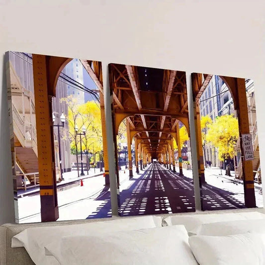 3pcs Chicago Logan Square Route Track Wall Art Set Canvas Framed 40x60cm - High Quality Print 100% Australian Made Wall Canvas Ready to Hang