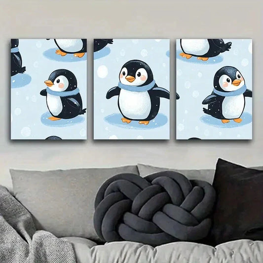 3pcs Set Penguin Classic Modern Style, Metal Print Ready to Hang Art