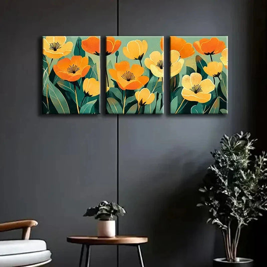 3pcs Beautiful Rolled Orange Floral Perfect Wall Art Set Canvas Framed 40x60cm - High Quality Print 100% Australian Made Wall Canvas Ready to Hang