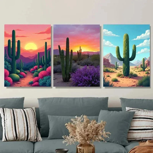 3pcs Vibrant Desert Sunset Landscape Colorful Wall Art Set Canvas Framed 40x60cm - High Quality Print 100% Australian Made Wall Canvas Ready to Hang