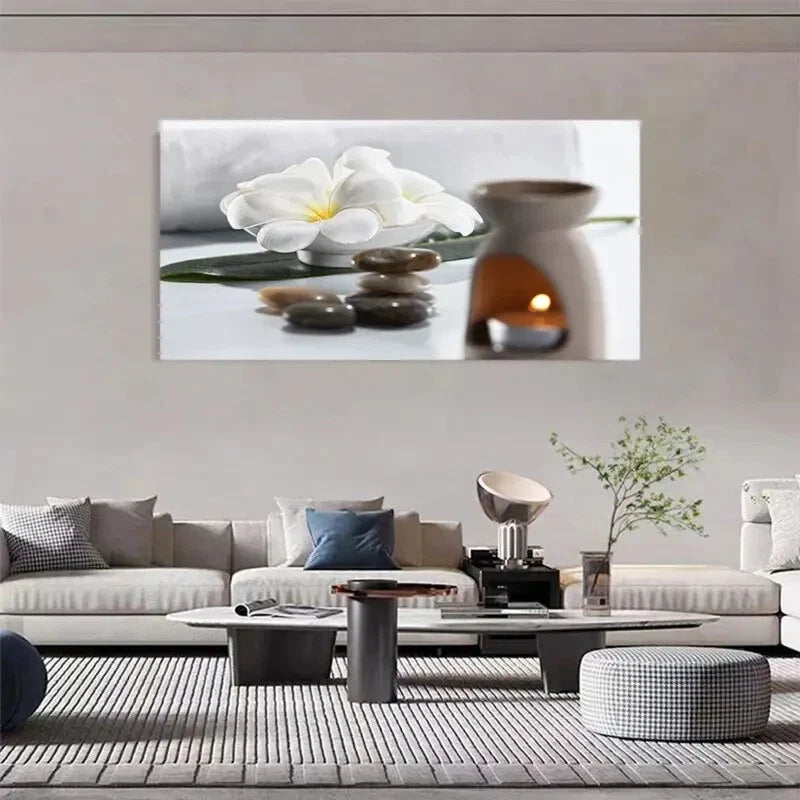 White Orchid Spa Stone Décor Wall Art Canvas Office Home Room Framed 120x60cm
