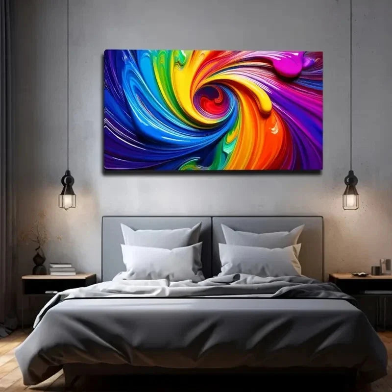 Vibrant Swirl Abstract Wall Art Canvas Office Home Room Framed 80x45cm