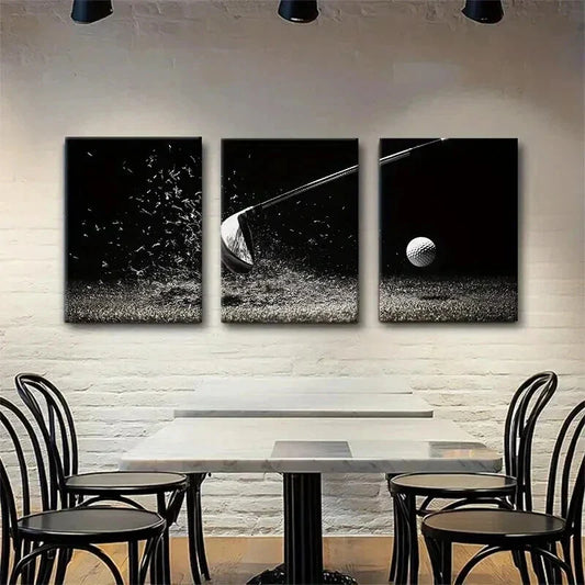 3pcs Black and White Golf Swing Sports Perfect Wall Art Set Canvas Framed 40x60cm - High Quality Print 100% Australian Made Wall Canvas Ready to Hang
