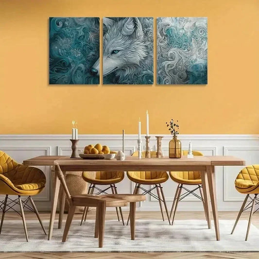 3pcs Intricate Wolf Psychedelic Patterns Wall Art Set Canvas Framed 40x60cm - High Quality Print 100% Australian Made Wall Canvas Ready to Hang