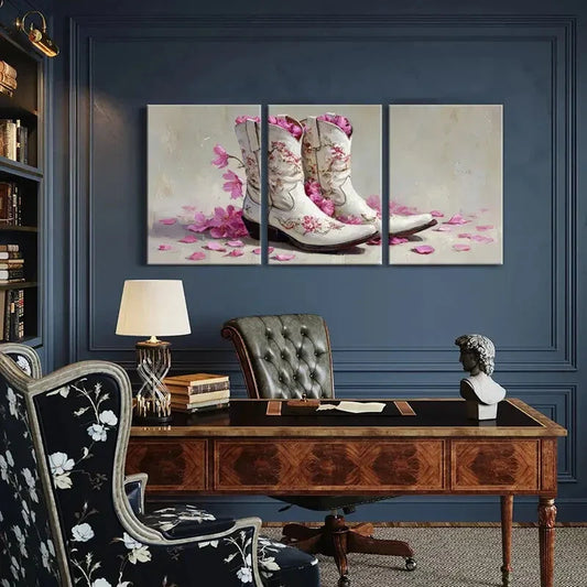 3pcs Artistic Floral Cowboy Boots Poster Metal Print Ready to Hang Art