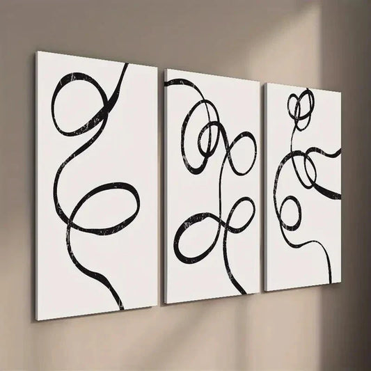 3pcs Minimalist Black & Beige Abstract Design Wall Art Set Canvas Framed 40x60cm - High Quality Print 100% Australian Made Wall Canvas Ready to Hang