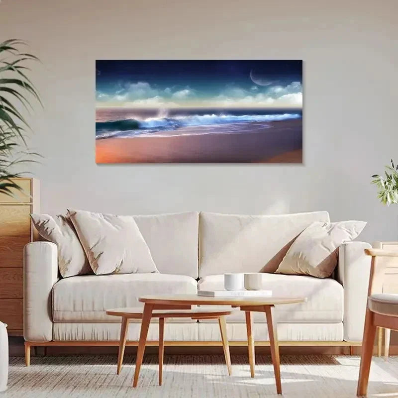Dreamy Beach Night View Wall Art Canvas Office Home Room Framed 120x60cm