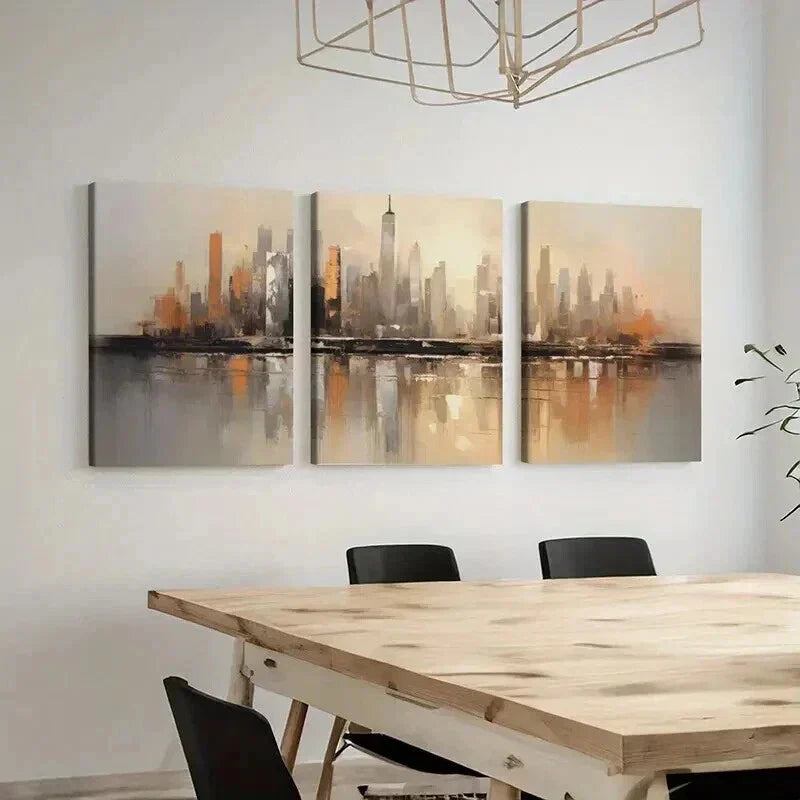3pcs Abstract Modern Cityscape Decor Wall Art Set Canvas Framed 40x60cm - High Quality Print 100% Australian Made Wall Canvas Ready to Hang