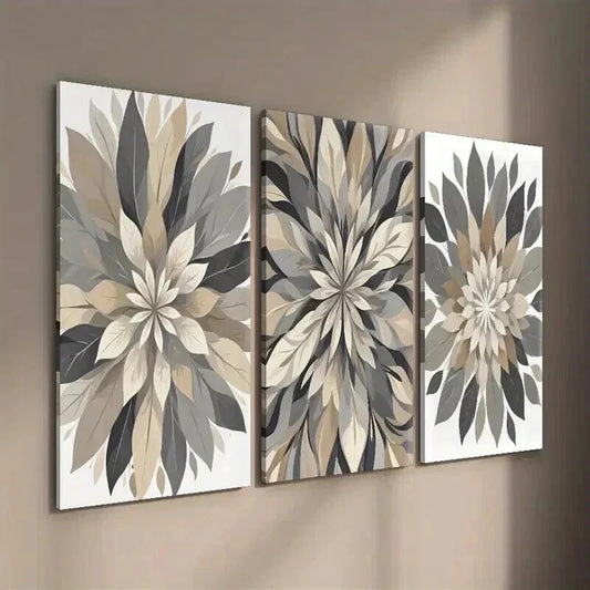 3pcs Beige Botanical Flowers Decor Wall Art Set Canvas Framed 40x60cm - High Quality Print 100% Australian Made Wall Canvas Ready to Hang