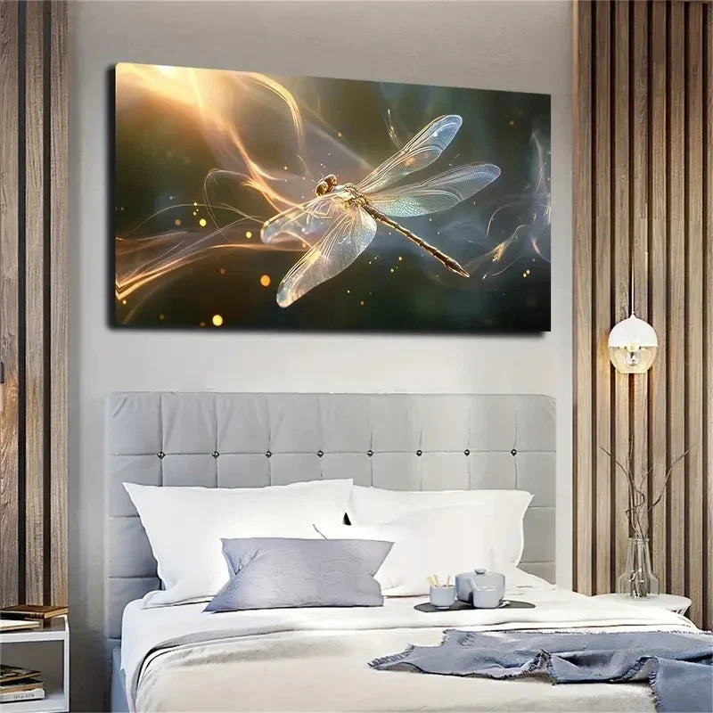 A Dragonfly With Wings Wall Art Canvas Office Home Room Framed 80x45cm