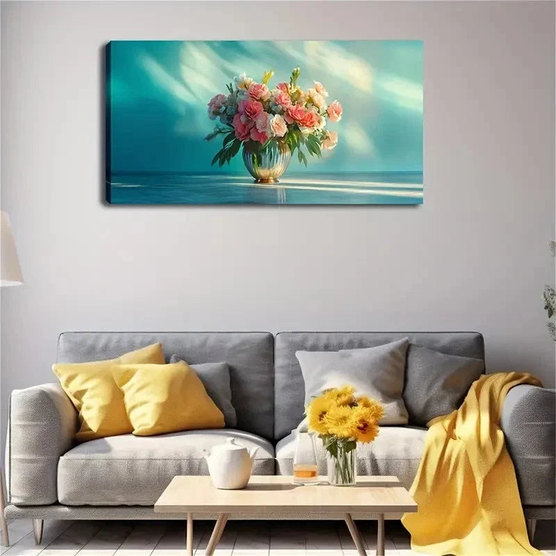 Pink & White Flowers Wall Art canvas office home room framed 120x60cm