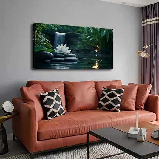 White Lotus Flower Black Pebble Wall Art Canvas Office Home Room Framed 120x60cm