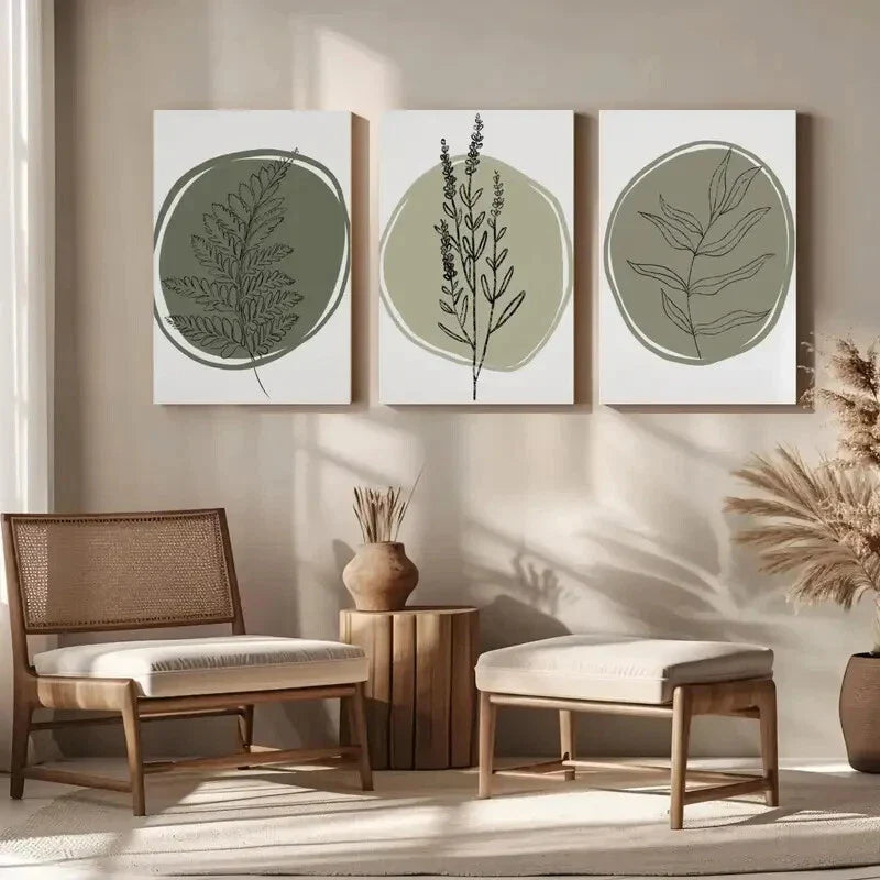 3pcs Abstract Botanical Green Botanical Metal Print Ready to Hang Art
