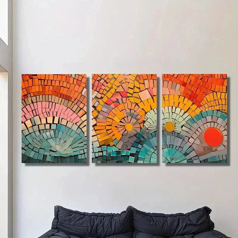 3pcs Colorful Geometric Mosaic Puzzle Wall Art Set Canvas Framed 40x60cm - High Quality Print 100% Australian Made Wall Canvas Ready to Hang