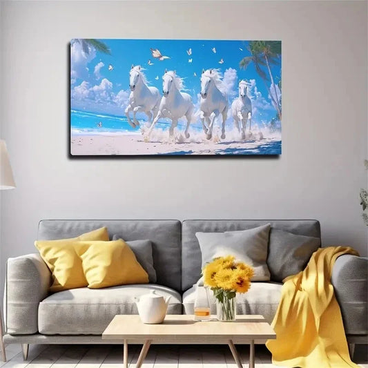 Serene Blue Sky & Sea Wall Art canvas office home room framed 120x60cm