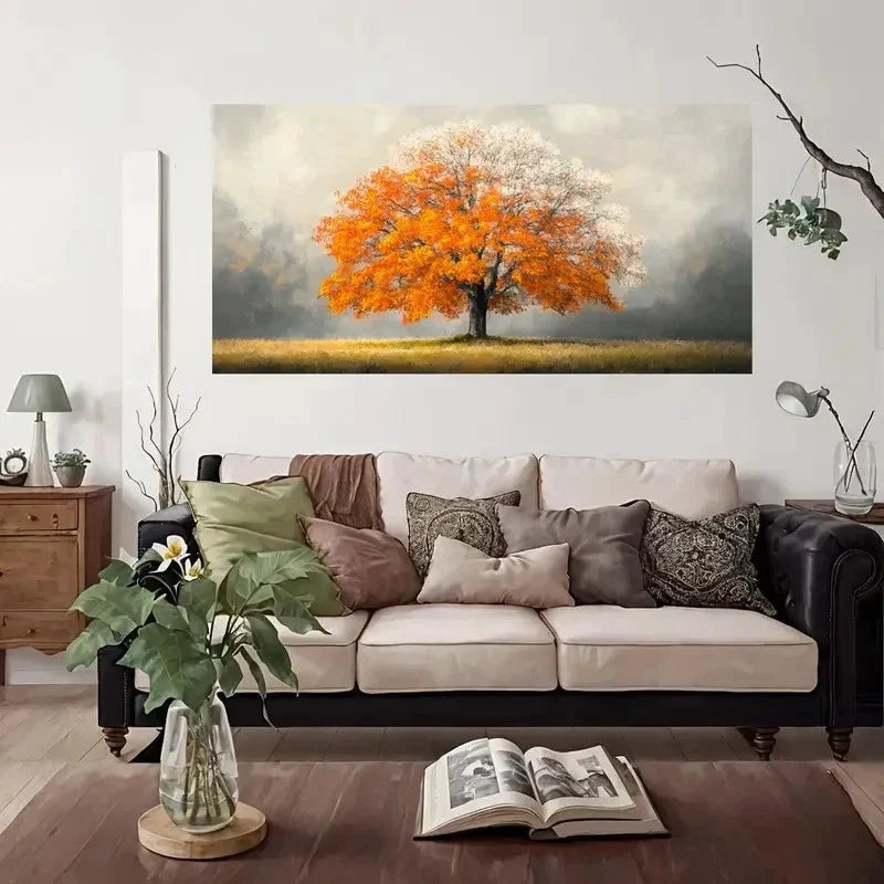 Orange & White Fall Wall Art Canvas Office Home Room Framed 80x45cm