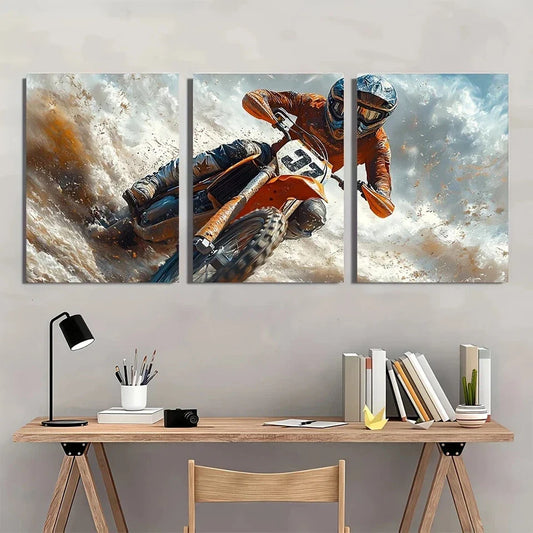 3pcs Motocross Super Cross Snowy Metal Print Ready to Hang Art