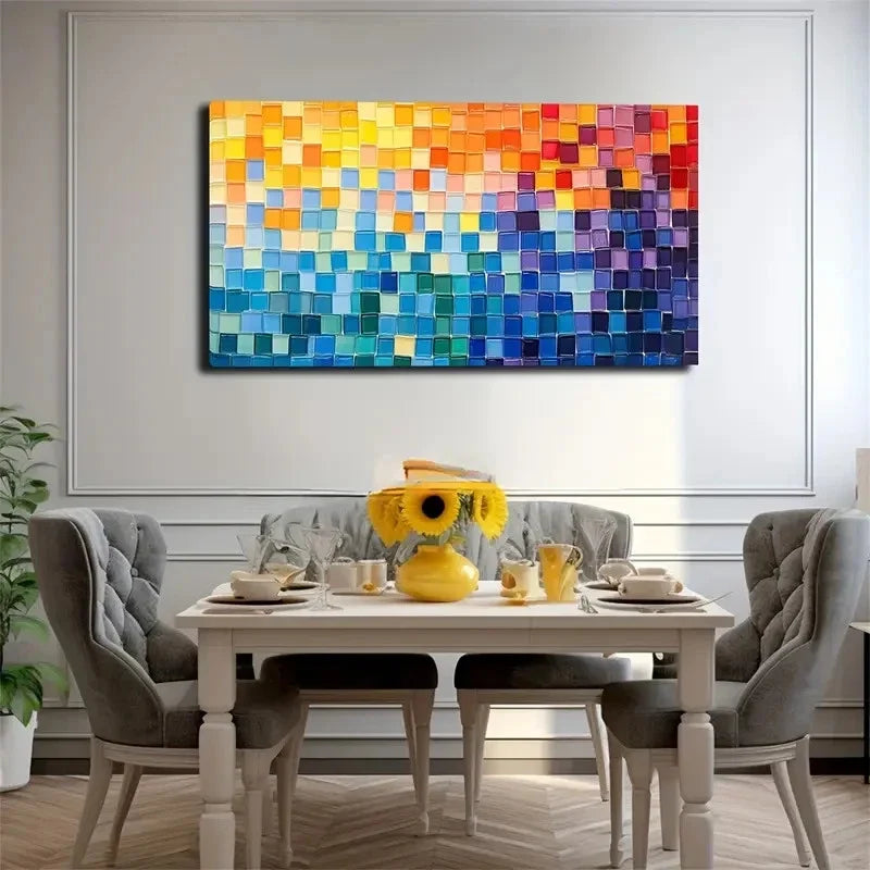 Vibrant Color Blocks Mosaic Wall Art Canvas Office Home Room Framed 80x45cm