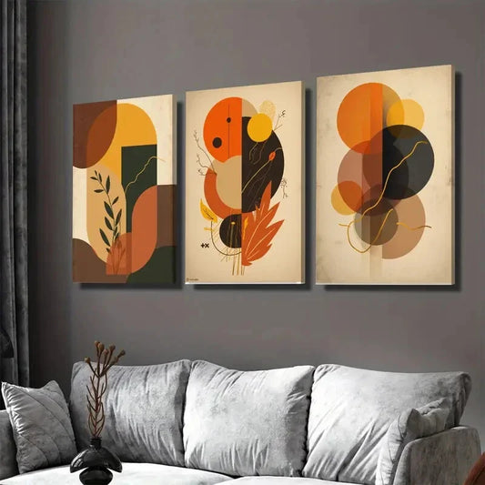 3pcs Retro Abstract Geometric & Floral Designs Wall Art Set Canvas Framed 40x60cm - High Quality Print 100% Australian Made Wall Canvas Ready to Hang
