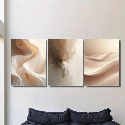 3pcs Modern Abstract Golden & White Design Metal Print Ready to Hang Art