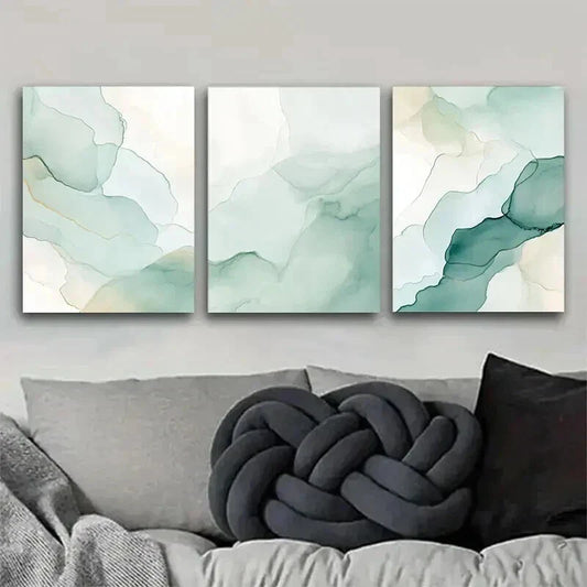 3pcs Elegant Green Abstract Watercolor Painting Wall Art Set Canvas Framed 40x60cm - High Quality Print 100% Australian Made Wall Canvas Ready to Hang