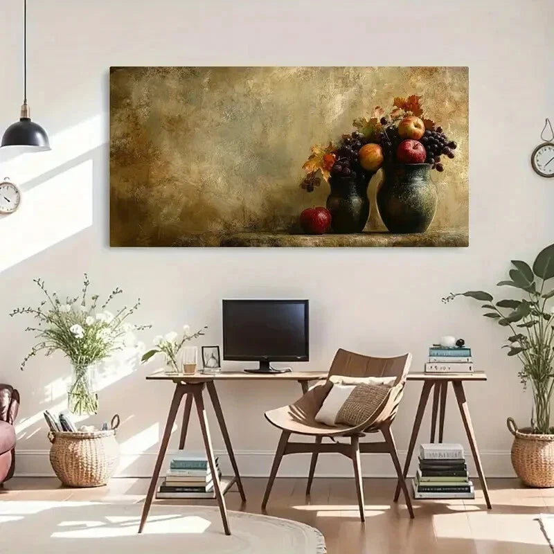 Vintage Autumn Fruit and Modern Wall Art Canvas Office Home Room Framed 80x45cm