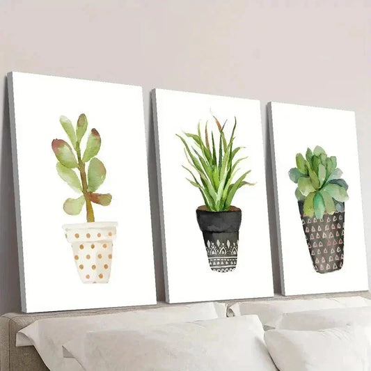 3pcs Vibrant Potted Succulent & Cactus Plant Wall Art Set Canvas Framed 40x60cm - High Quality Print 100% Australian Made Wall Canvas Ready to Hang