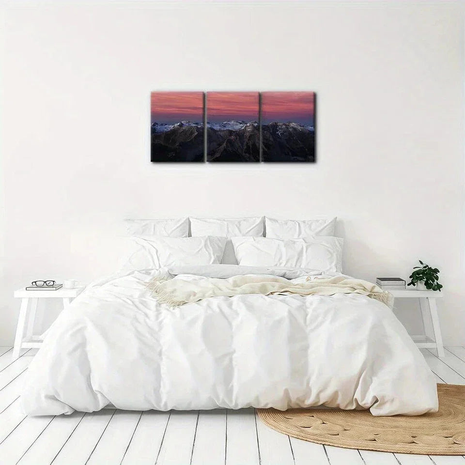 3pcs Mountains in Sunset Glow Painting Metal Print Ready to Hang Art