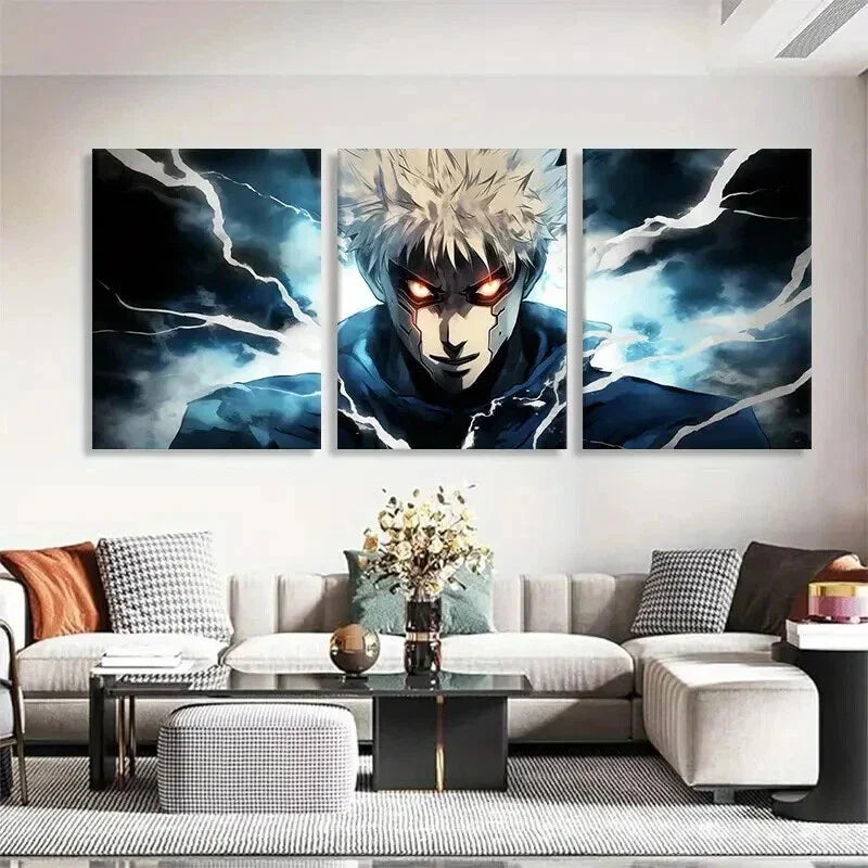 3pcs Anime Villain Electrifying Intense Perfect Wall Art Set Canvas Framed 40x60cm - High Quality Print 100% Australian Made Wall Canvas Ready to Hang