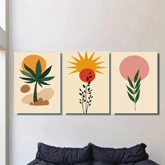 3pcs Modern Abstract Boho Style Paintings Tree Metal Print Ready to Hang Art
