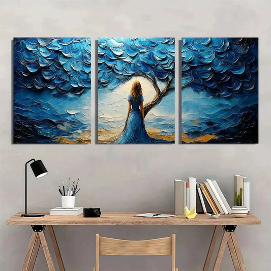 3pcs Vibrant Blue Nature Scene Golden Sunlight Metal Print Ready to Hang Art