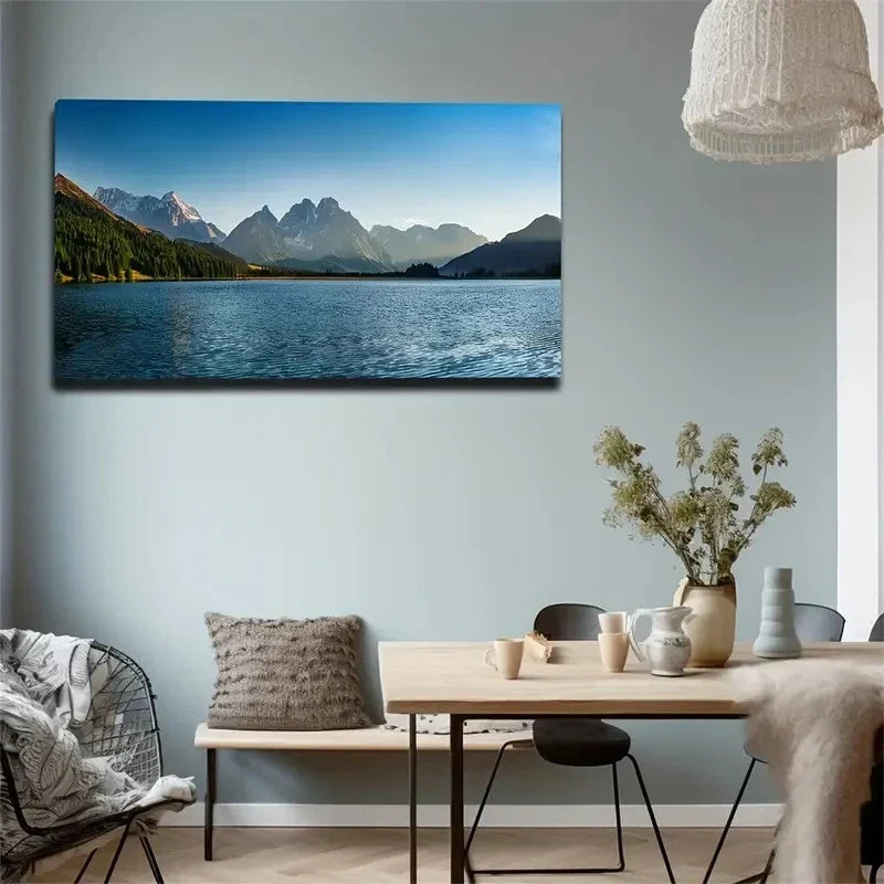 Mountain Lake Landscape Wall Art Canvas Office Home Room Framed 80x45cm