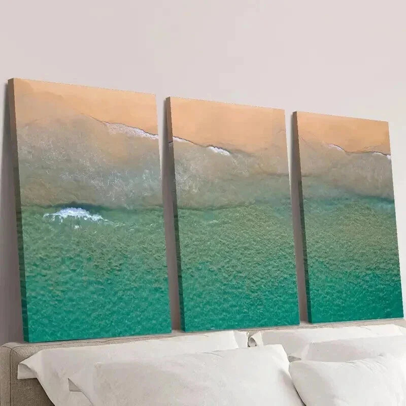 3pcs Turquoise Coastal Landscape Decor Wall Art Set Canvas Framed 40x60cm - High Quality Print 100% Australian Made Wall Canvas Ready to Hang