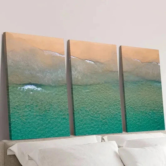 3pcs Turquoise Coastal Landscape Decor Wall Art Set Canvas Framed 40x60cm - High Quality Print 100% Australian Made Wall Canvas Ready to Hang