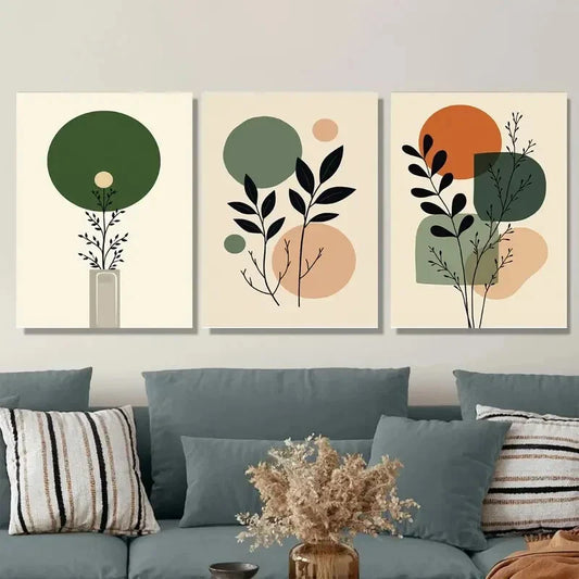 3pcs Minimalist Plant Leaf Black Background Metal Print Ready to Hang Art