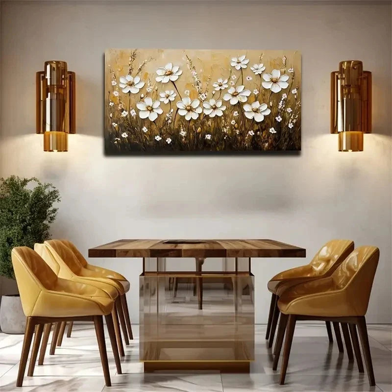 Boho-Chic Abstract Flower Wall Art Canvas Office Home Room Framed 80x45cm