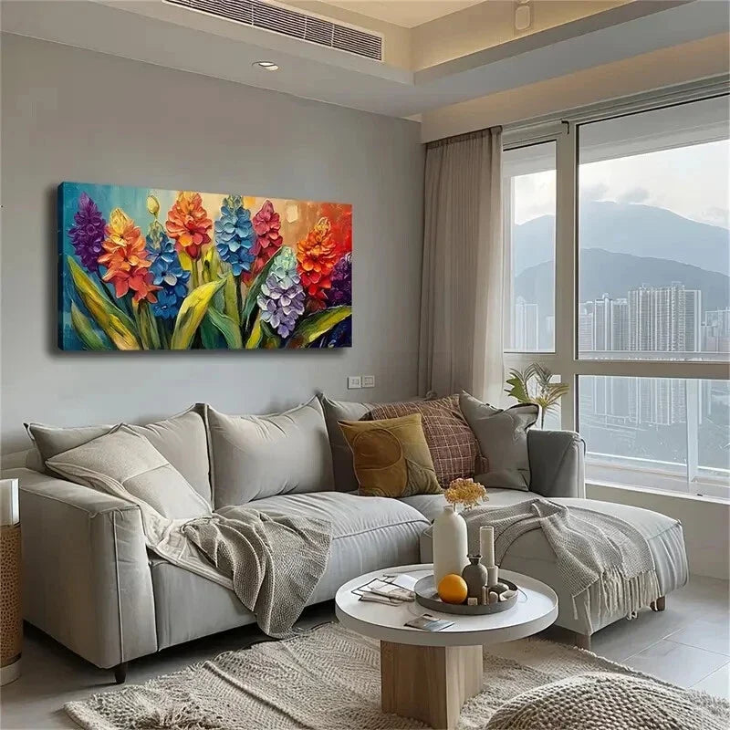 Vibrant Tulips Blue Purple Wall Art Canvas Office Home Room Framed 120x60cm