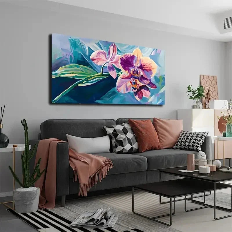 Abstract Vibrant Orchid Floral Wall Art canvas office home room framed 120x60cm