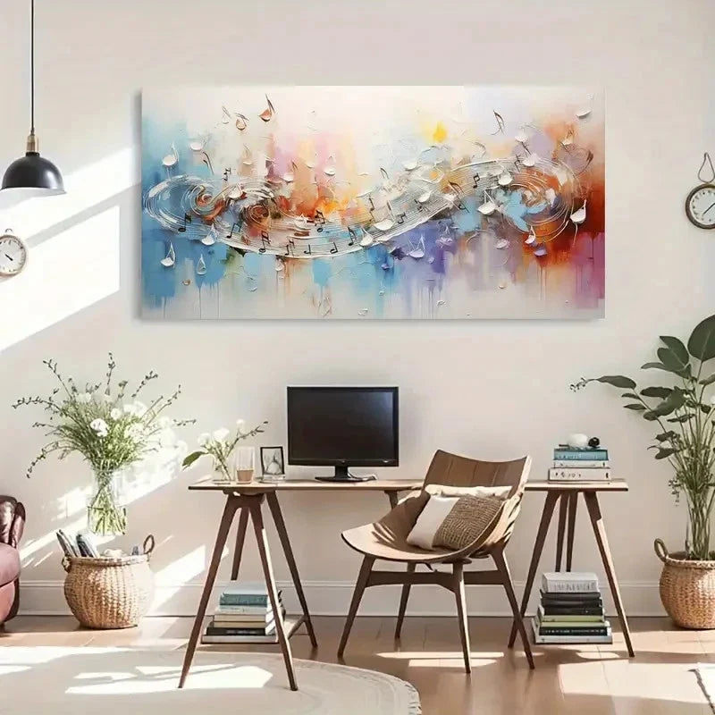 Abstract Music Notes Vibrant Wall Art Canvas Office Home Room Framed 120x60cm